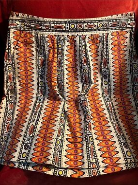 Trina Turk Orange, Yellow & White Geometric Print Skirt